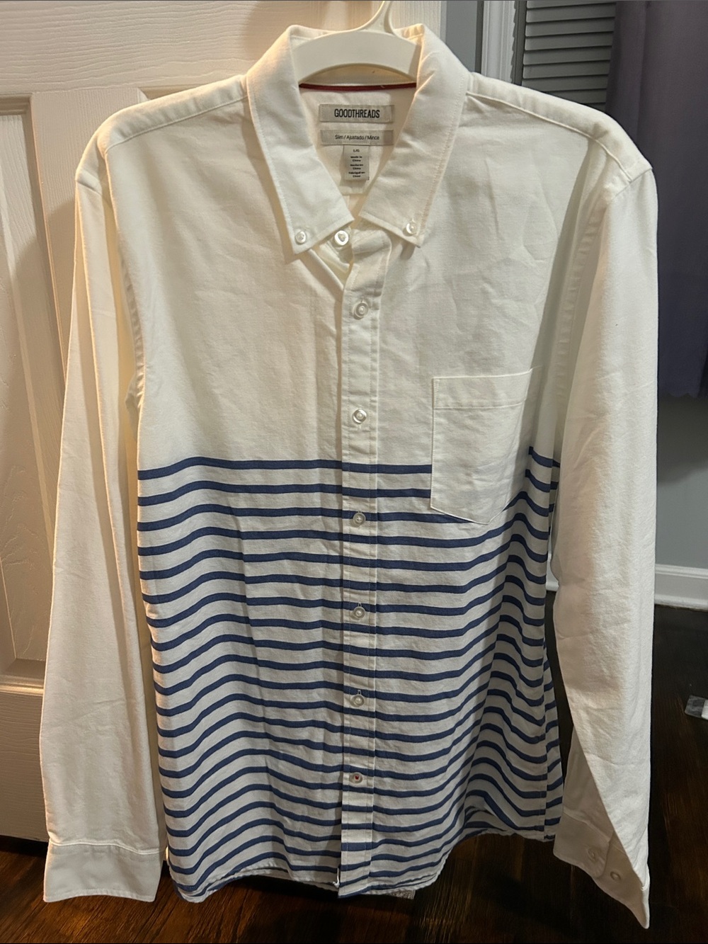 Goodthreads White Button-Down Shirt with Blue Stripes